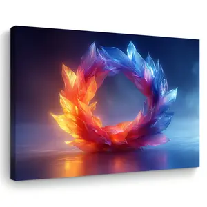 Room Decoration 1 Piece Vivid Feather Wreath Wall Art, Wooden Frame Canvas Print, Size 11.8x 15.7inch , Suitable for Living Room, Bedroom, Office, Bachelorette Party Woven Decoration, Unique Christmas Gift Idea