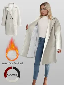 Women's Long Fleece Coat, Autumn Winter Warm Thickened Jacket, Casual Style Loose Outerwear for Ladies, Comfortable Daily Wear