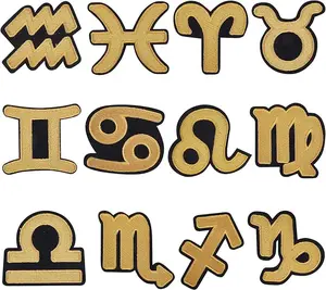 12 Pcs Constellation Symbols Patch Gold Zodiac Embroidered Iron On/Sew on DIY Decoration Patch Repairing Motif Badge Applique Computer Embroidery Zodiac Sign for Dress Plant Hat Jeans