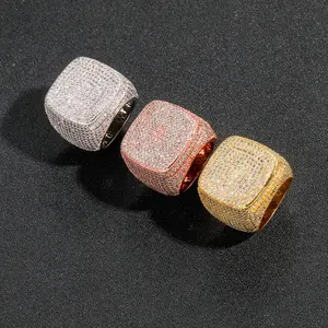 2025 New Men's Full Diamond Square Ring Exaggerated Three Dimensional Micro Inlaid 5A Zircon Hip Hop Ring