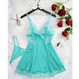 Short Elegant Lace Lingerie, Soft Lightweight Comfy Sexy Nightdress Nightwear lingerie for Women with Floral Embroidery night gown