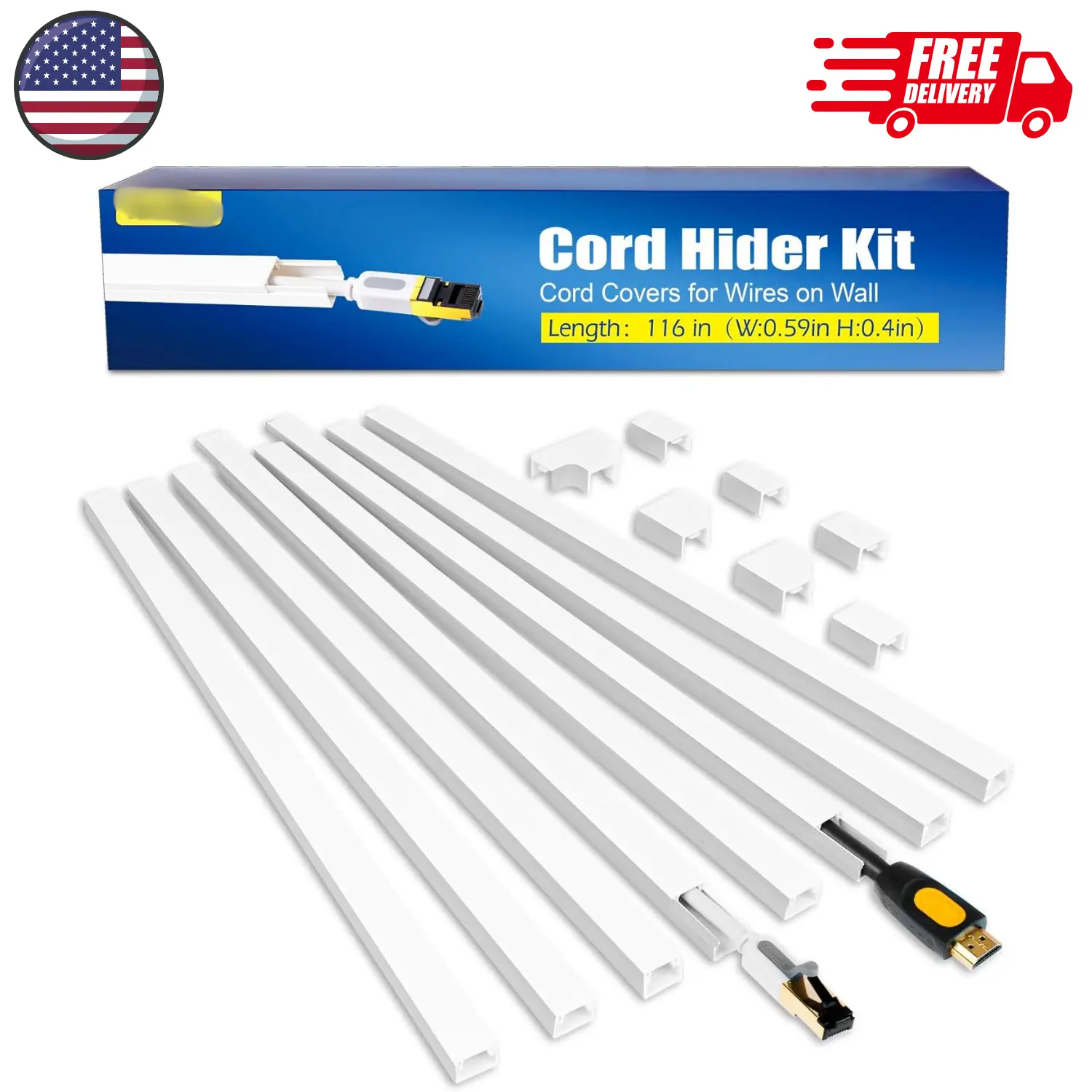 116in Cord Hider Kit, Cord Covers for Wires on Wall