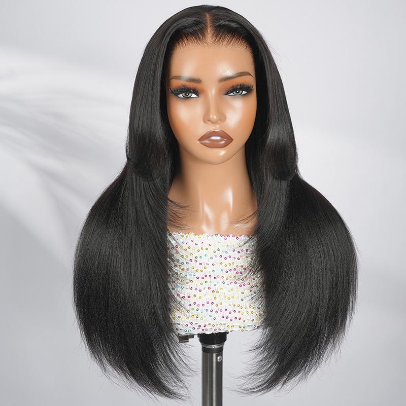 [Spring Essential] Wiggins Hair 220% Density Glueless Layered Cut Yaki Straight Bob Wig 7*5 Lace Closure Wigs Human Hair Ready To Go And 13*4 Lace Front Wig Pre Cut Lace Pre Plucked Beginner Friendly #SpringStatements #WeeklyDeals