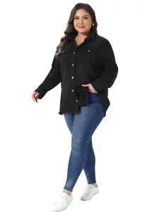 Agnes Orinda Women's Plus Size Button Denim Jackets Casual Long Sleeve Shirt Jean Jacket
