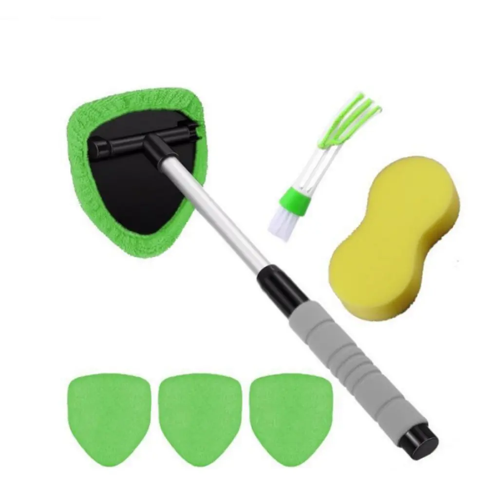 1Set Windshield Cleaner Tool, Car Interior Window Cleaning Kit with Extendable Handle & 4Pads, Auto Wiper Inside Windshield Brush for Car & Home Windows