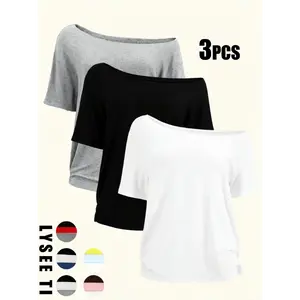 Clean Girl Aesthetic 3pcs Flattering Snatched Basic T-Shirt for Women Solid Color Short Sleeve Tee Essential Body Contouring Top for Capsule Wardrobe