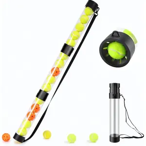 17 Pickleballs & 18 Tennis Balls Picker Upper - Collapsible No-Bend Retriever Tube with  Strap, Lightweight Portable for Indoor & Outdoor Court Practice