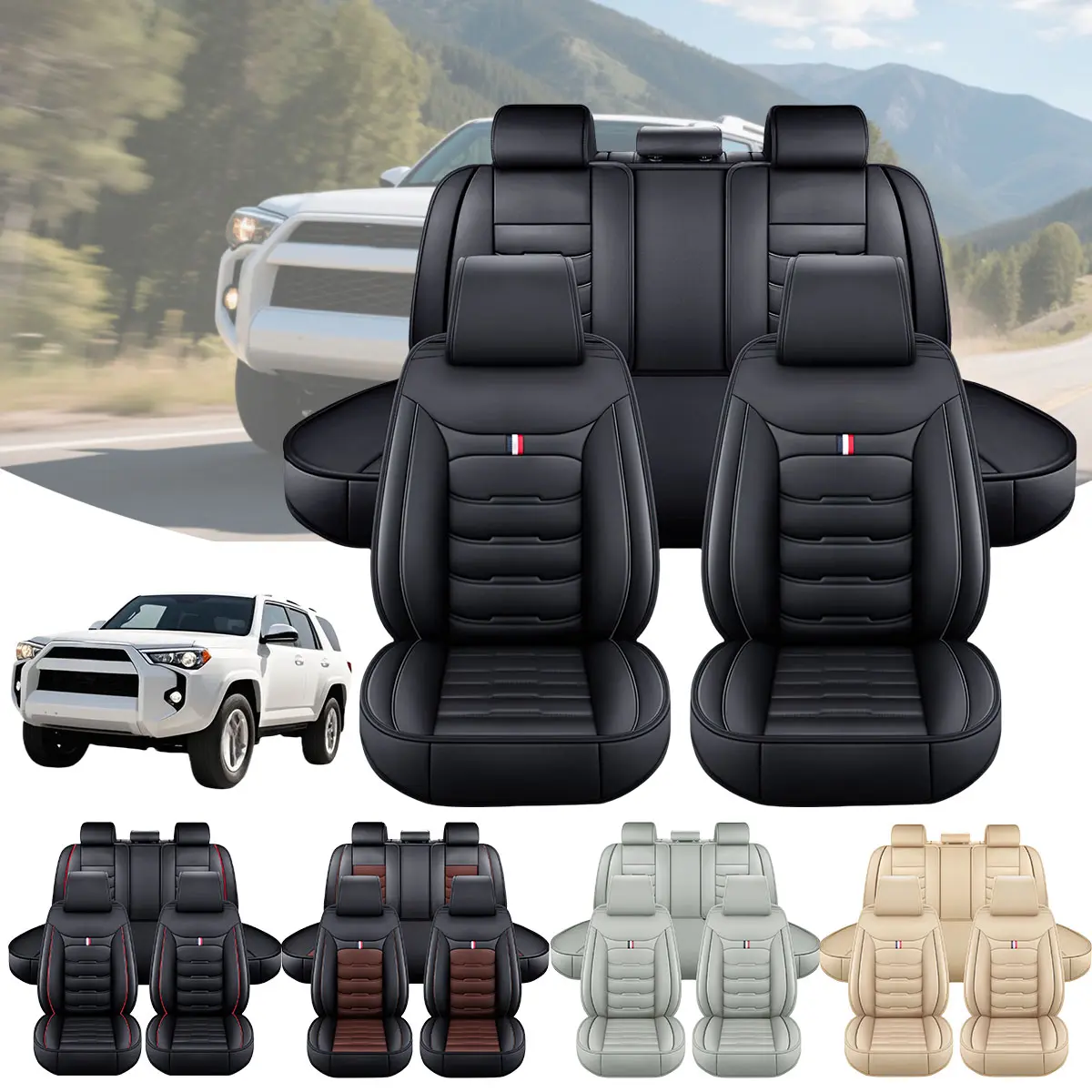 Full Set PU Leather 5-Seat Covers for Toyota 4Runner 2003-2024, Automotive Front Rear Cushion Protectors - 4-Season Waterproof, Breathable, Non-Slip, Easy-Install Auto Interior Accessories (Christmas Gift for Parents)