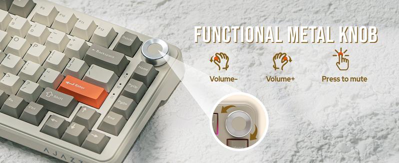 AJAZZ AK820 MAX Tri-Mode Mechanical Keyboard 2.4G Wireless Bluetooth USB-C 75% 82Key Compact Layout 8000mAh Battery Hot-Swappable Gasket Mount PBT Keycaps RGB Backlit Metal Knob Boyfriend Gift Fish Switch Grey Gaming Keyboard  keyboard