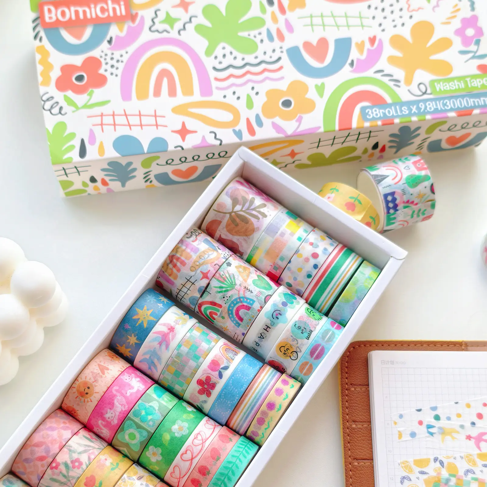 PRSTINCOL 38-Roll Pastel Floral Decorative Art Sticker Tape, 6-Size Multi-Use Aesthetic Sticker Collage Pack DIY Craft Kit for Scrapbooking, Spring Journaling, Art Stickers