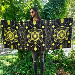 Yellow/Black Trippy Geometric Reversible Rave/Festival/EDM Pashmina/Shawl - by PLURfect Studios