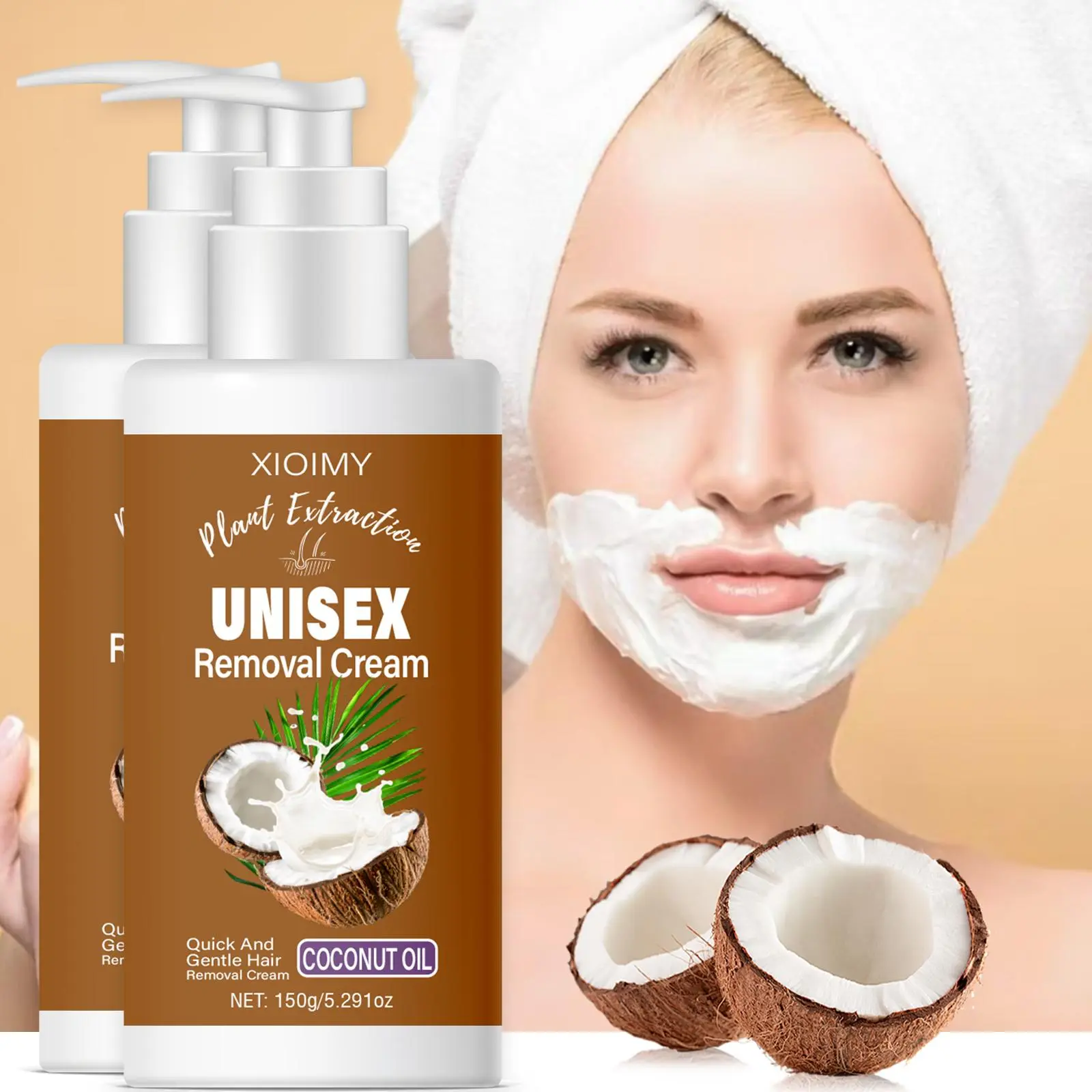 Coconut Hair Removal Cream, Home Hair Removal, Body Hair Removal, 2 Counts Gentle Non-irritating Gentle Hair Removal Cream, Suitable for All Skin Types, Gentle Depilatory Solution