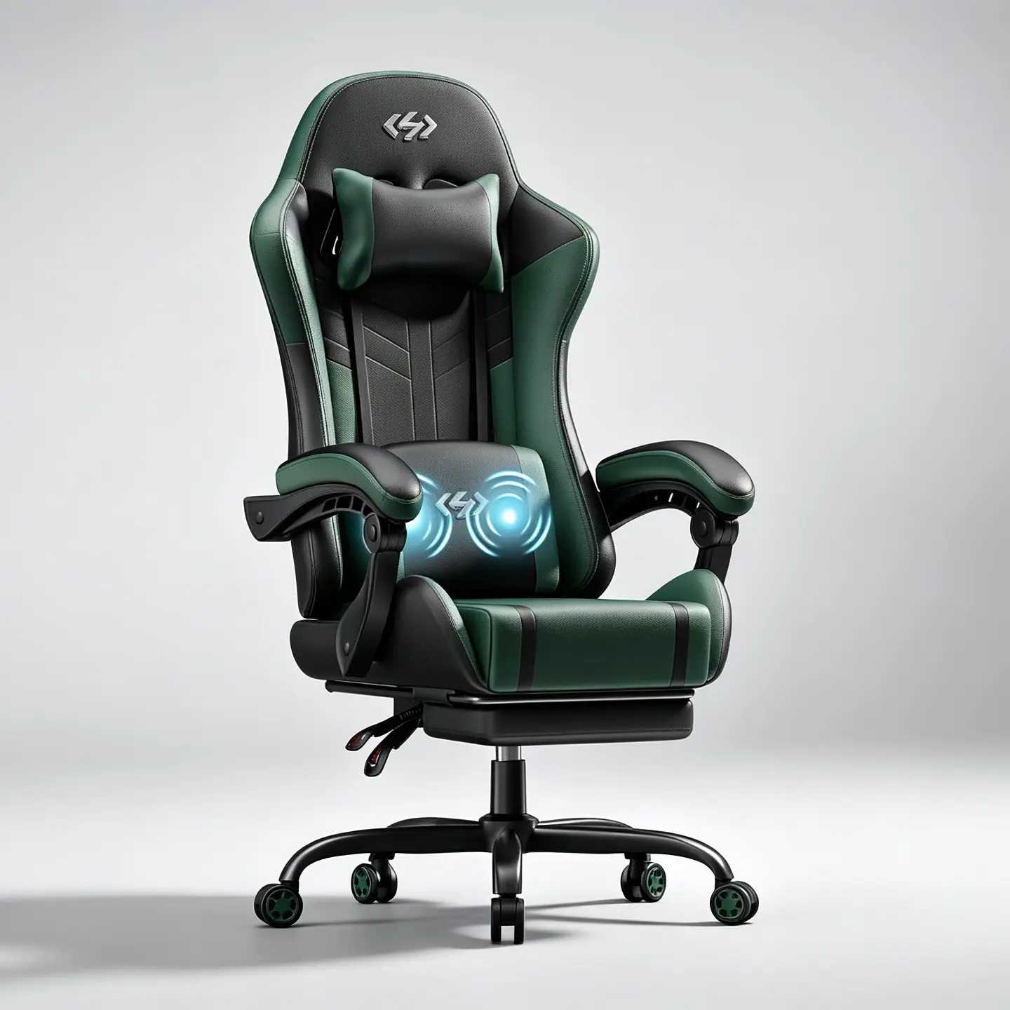 High Back Gaming Chair with Massage Lumbar Support, Pocket Spring Seat, Retractable Footrest, 90°–135° Reclining PU Leather Computer Chair, 330 lb Capacity, Black & White familyfun