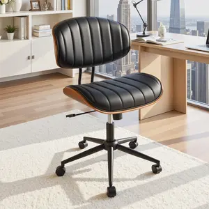 【Christmas Gifts】Modern Compact Office Chair - Adjustable Rolling Swivel Desk Chair with Faux PU/Suede Leather, Armless Task Chair for Small Spaces, Home, Bedroom, Student & Vanity Use