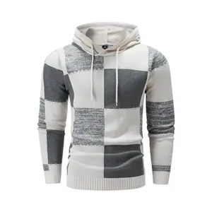 Soft Knit Men's Plaid Colorblock Hooded Sweater - Cozy knit hooded design with a plaid pattern and color blocking, perfect for winter leisure, daily commuting, and streetwear
