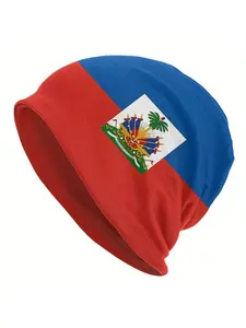 Haitian Flag Day Parade Hat, Blue & Red Republic Banner Beanie, Caribbean Festival Cap, Patriotic Hat