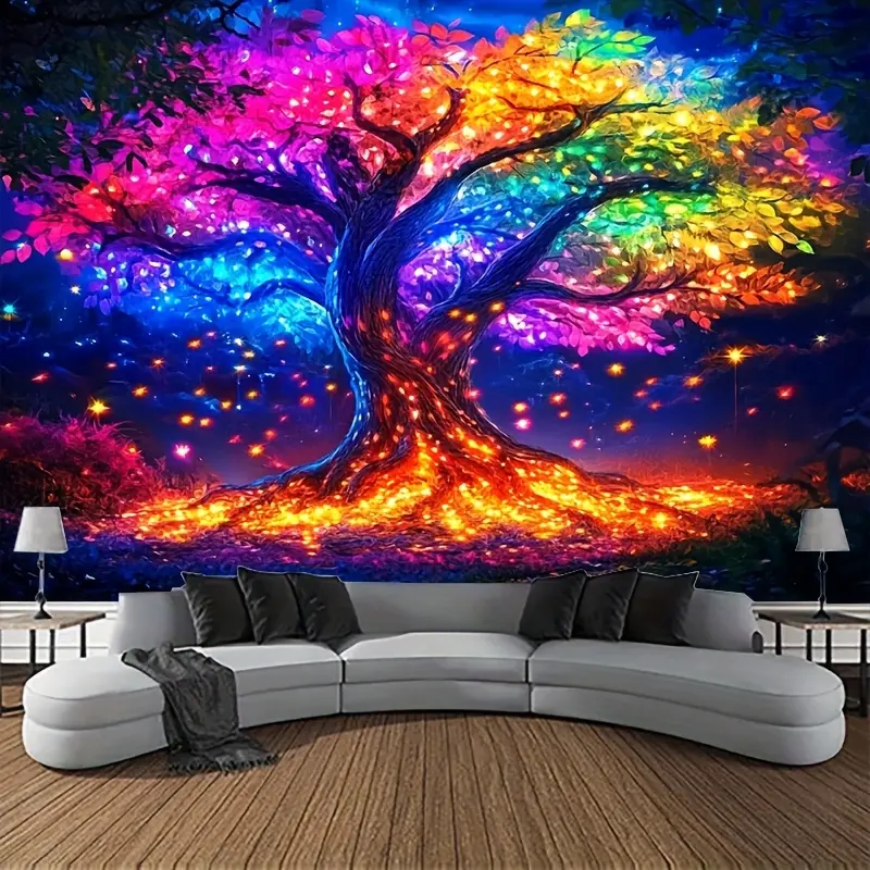 1pc Large Glow-In-The-Dark Tree of Life Synthetic Tapestry - Self-Adhesive Home Supplies Holiday Decor Backdrop, Photo Background, Ideal for Father's Day, Easter (Multi-Size: 39x59in to 82x118in)