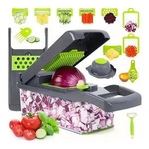 16-In-1 Vegetable Chopper, Professional Onion Chopper, Multi-Functional Food Chopper, Kitchen Vegetable Slicer And Dicer, Vegetable Chopper with 8 Blades, Carrot Chopper with Container Father Gift