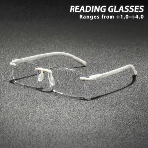 Men's Plastic Square Frameless Reading Glasses, Vintage Elegant High-End Lightweight Fashion Eyewear, Simple Minimalist Design, Trendy Vintage Eyeglasses, Stylish Eyeglass