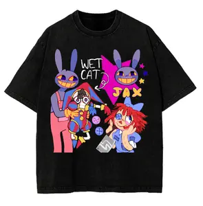 Vintage Wash Tee Amazing Digital Circus Jax Pomni Ragatha Anime Washed T-Shirt Graphic Shirt Fan Gift