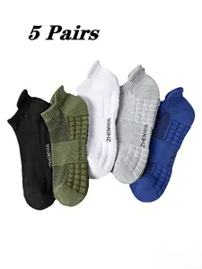 5 Pairs Thick Massage Boat Socks, Spring Summer Breathable Mesh Short Socks, Men Women Sports Towel Bottom Sweatproof Anti-Odor Basketball Socks