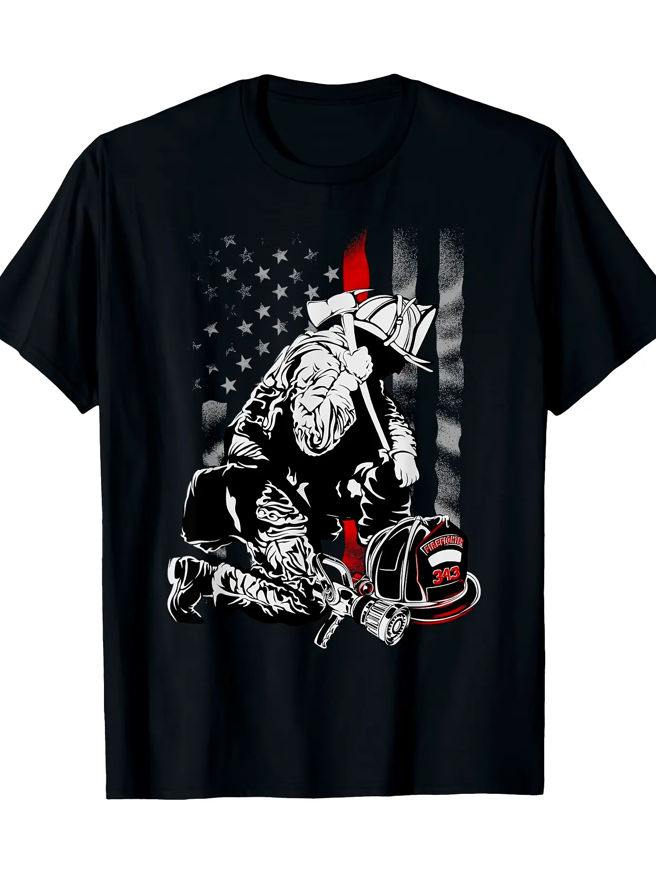 Fallen Fireman American Flag Thin Red Line Firefig unisex soft cotton short sleeve t shirt, vintage graphic casual tee for men women teens, perfect birthday holiday gift for camping travel gym daily street casual wear
