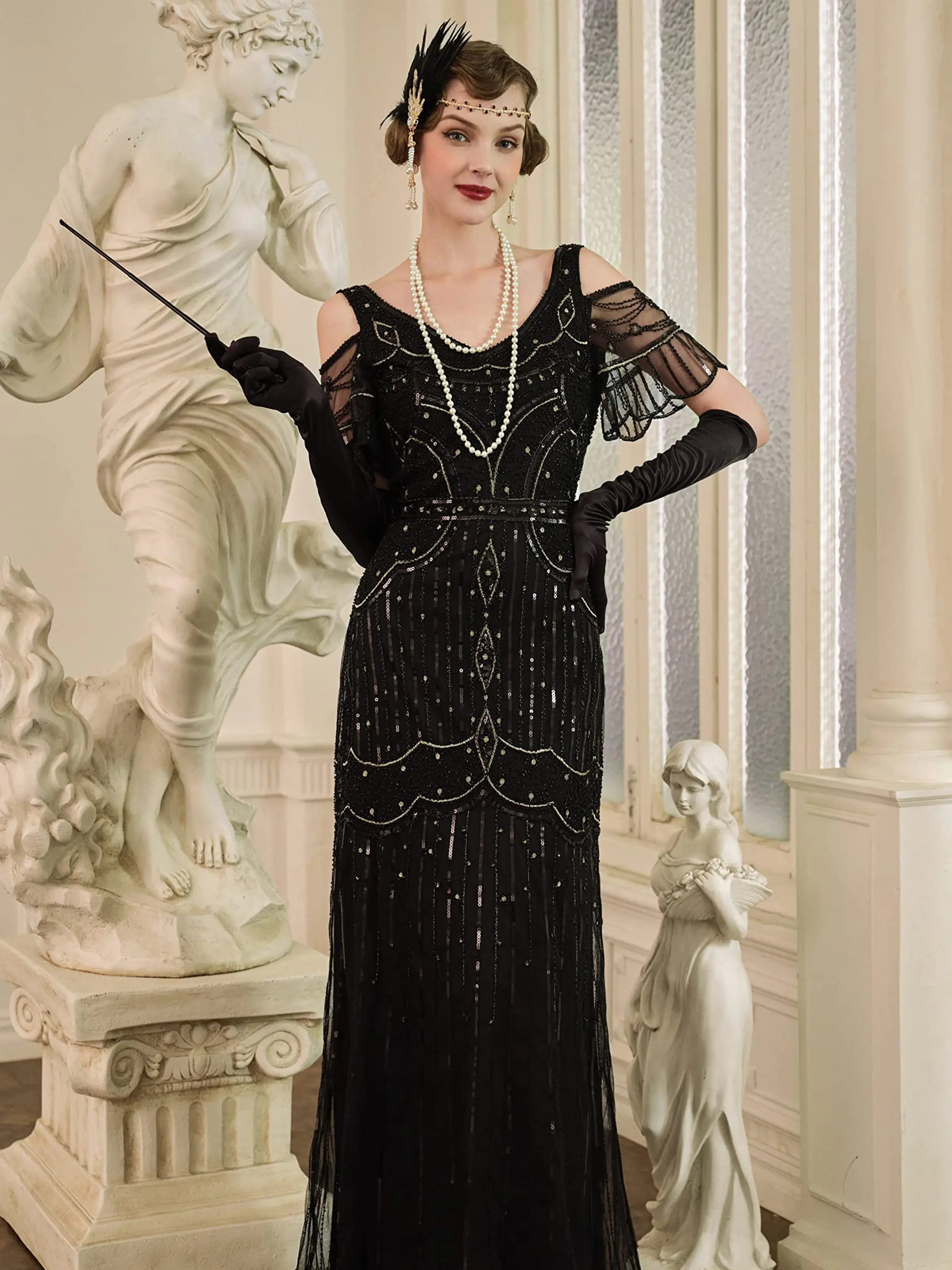 BABEYOND Long Dress V-Neck Party Dress Multi-Layer Long Fringe