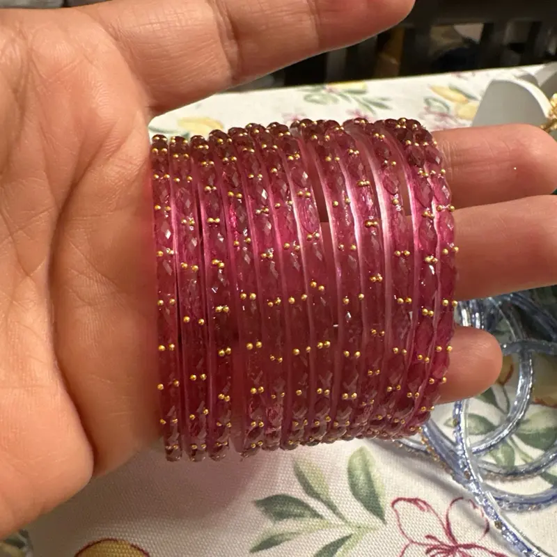 Raindrops-Patterned Onion Color Glass Bangles, 2.6 Size Fashion Accessories for Women