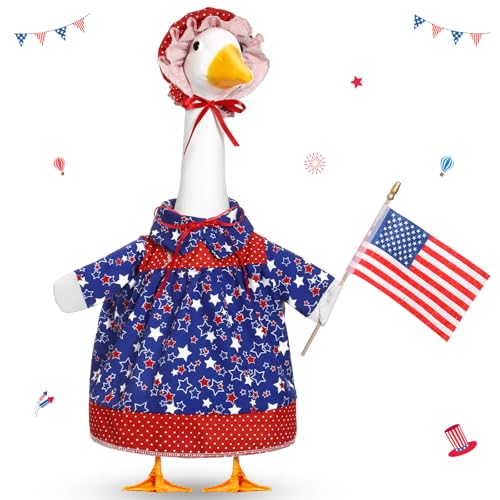 4th of July Porch Goose Outfits for 23'' Cement Plastic Porch Goose Statue, Memorial Day Patriotic Porch Goose Clothes with Flag Star Red Blue White Strip Porch Goose Costume for Independence Day Summer Outdoor Lawn Yard Garden Porch Decor
