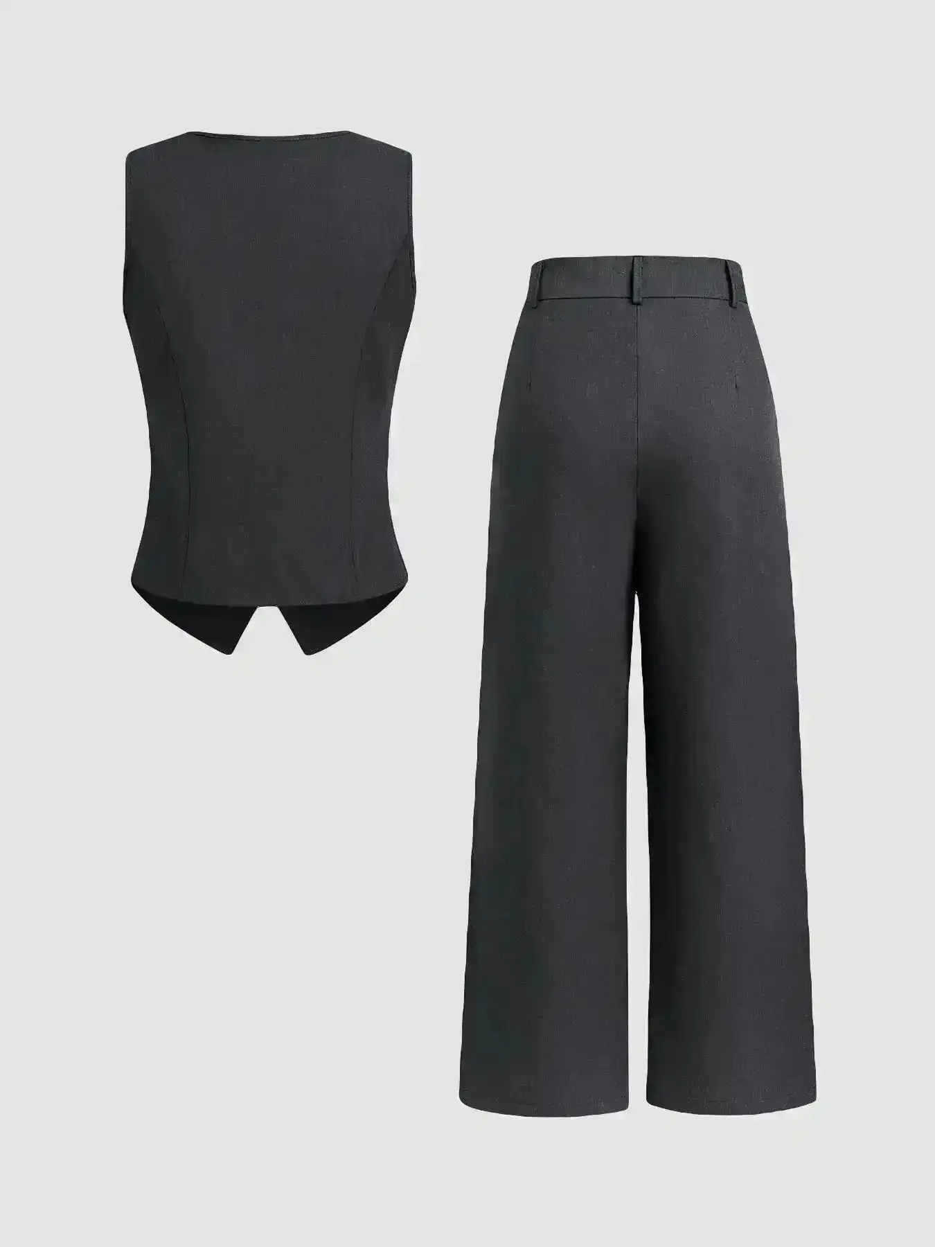 Classic Suit Set, Two Piece Set Solid Color Vest & Wide Leg Pants Elegant Fitted Fashion Casual Work Office Business Suits for Summer Fall Y2K, On The Go, Beach Ready, Relaxed Fit, Chic, Slim, Coastal Style