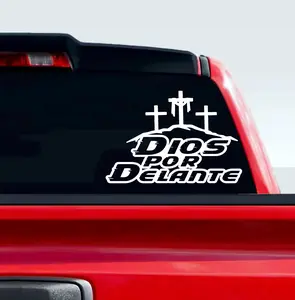 Dios por Delante Cruz Sticker Adhesive Vinyl Decal car