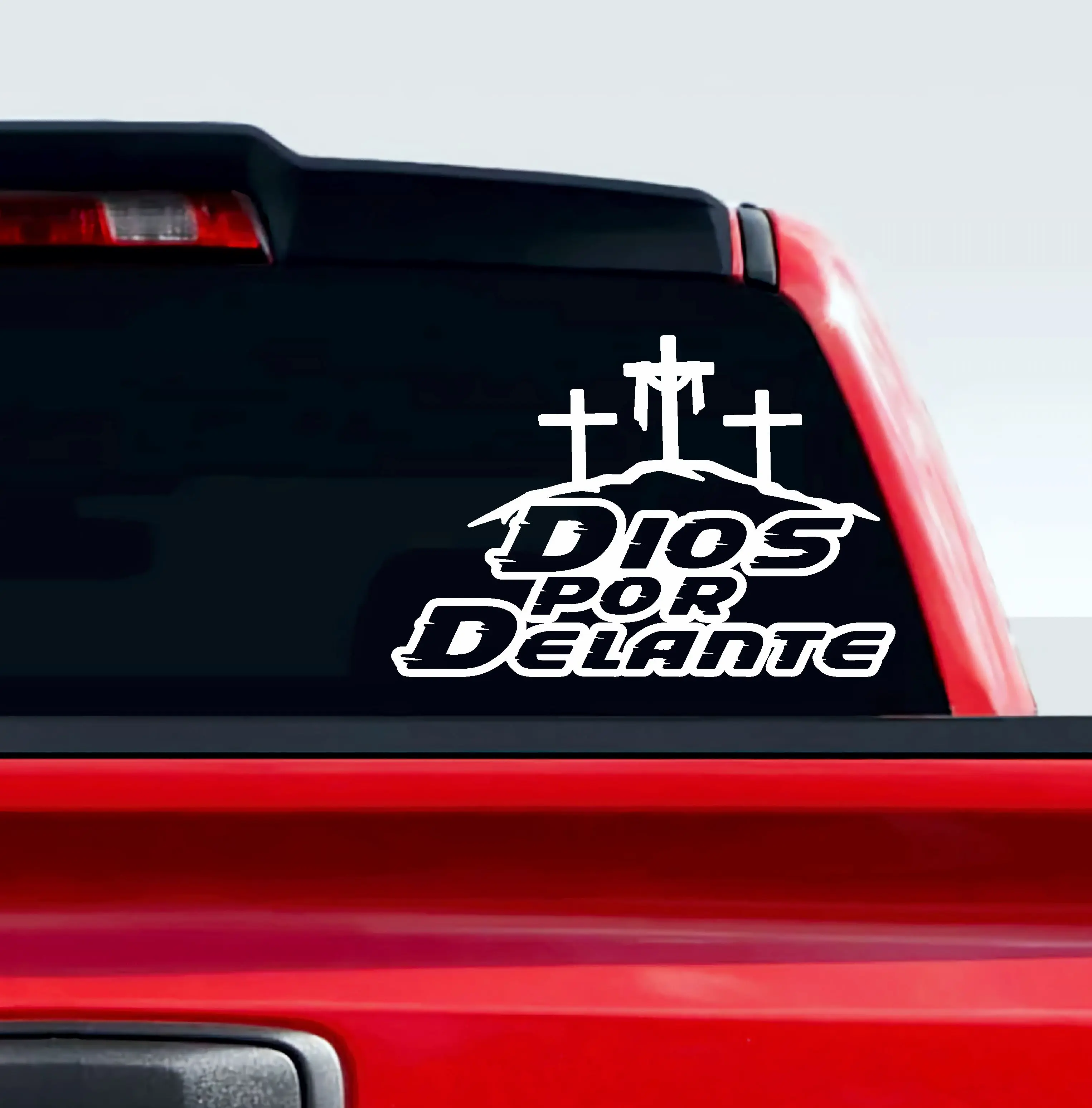 Dios por Delante Cruz Sticker Adhesive Vinyl Decal car