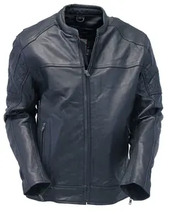 JAMIN LEATHER® Men's Vented Concealed Pocket Ultra Premium Leather Jacket w/Quilt #M6922VZNK Black Cowhide Motorcycle Scooter Style with Reflective Patches & Dual Concealed Pockets