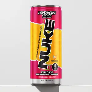 NUKE Strawberry Watermelon Performance Energy 12 oz Beverage with Nitric Oxide Recovery Hydration Clean Caffeine Dynamine for Smooth Sustained Energy Boost