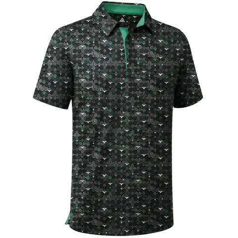 ZITY Men's Athletic Dry Fit Polo Shirt - Short Sleeve, Smooth Stretch Polyester Blend, Breathable, Moisture Wicking, Quick Dry, All-Over Print, All-Season, Sporty Chic Casual Collared Top, Buckle Holder, Outdoor Golf & Business Wear