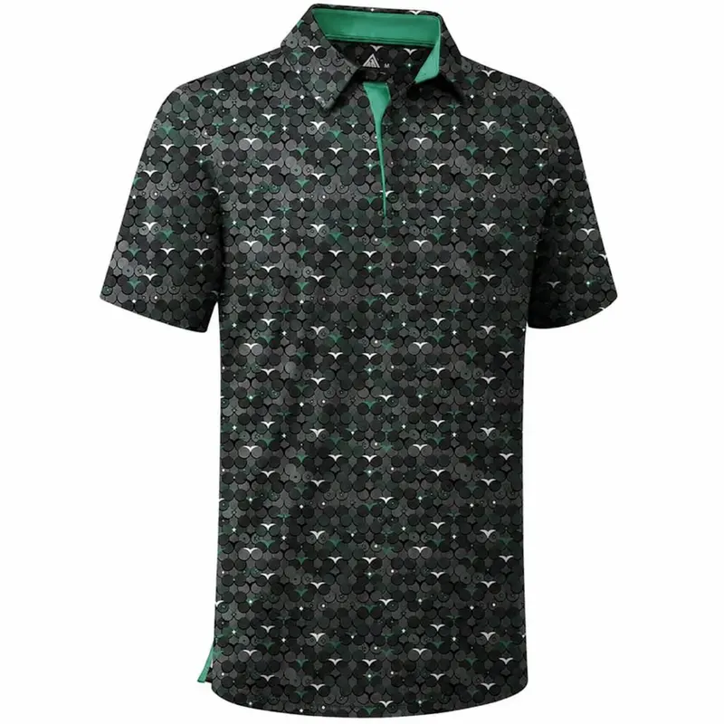 ZITY Men's Athletic Dry Fit Polo Shirt - Short Sleeve, Smooth Stretch Polyester Blend, Breathable, Moisture Wicking, Quick Dry, All-Over Print, All-Season, Sporty Chic Casual Collared Top, Buckle Holder, Outdoor Golf & Business Wear