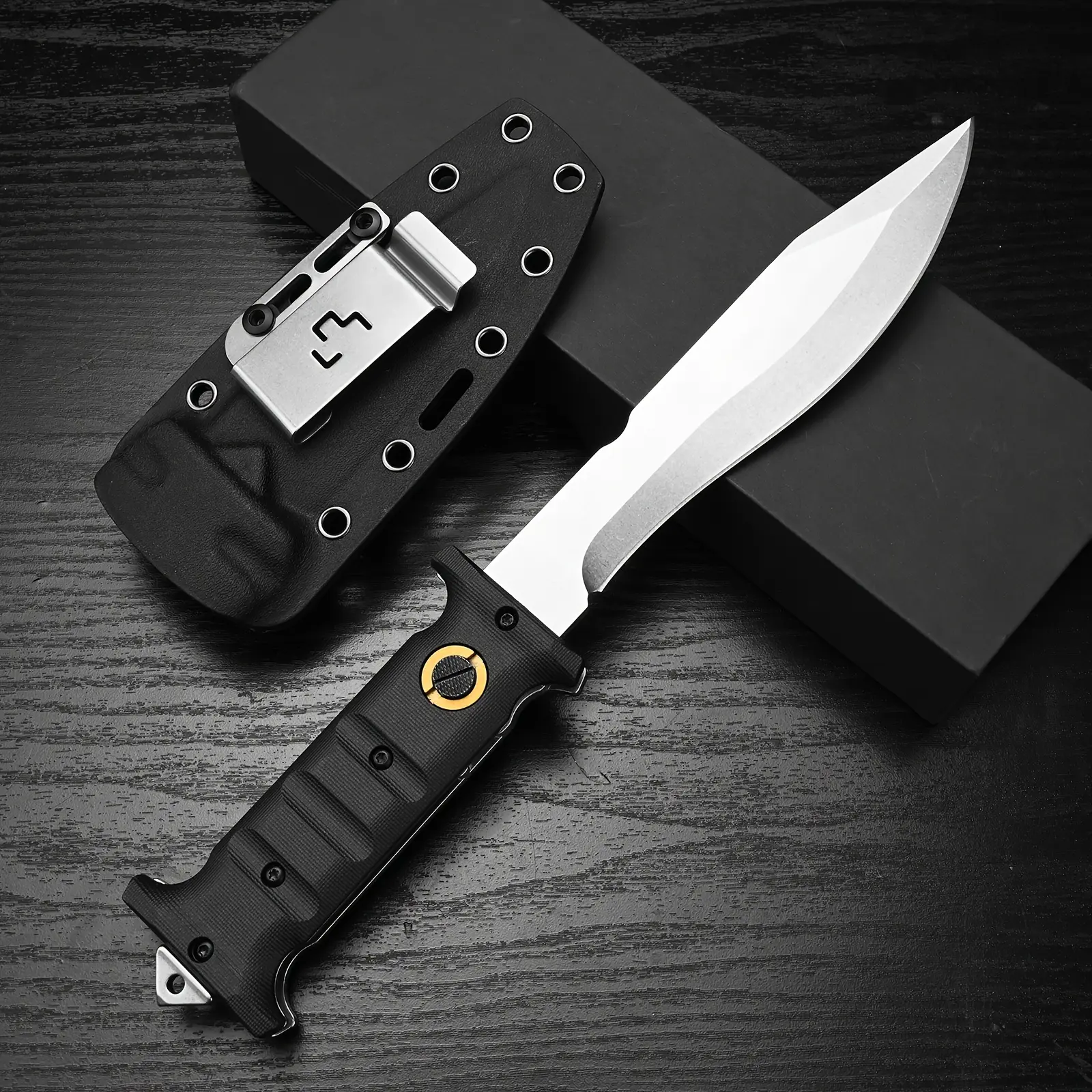Extension Mechanical Tactical Knife, D2 Steel Adjustable Length Survival Fixed Blade, Outdoor Bushcraft Knife with Kydex Sheath