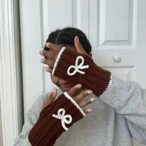 Crochet Bow Fingerless Gloves