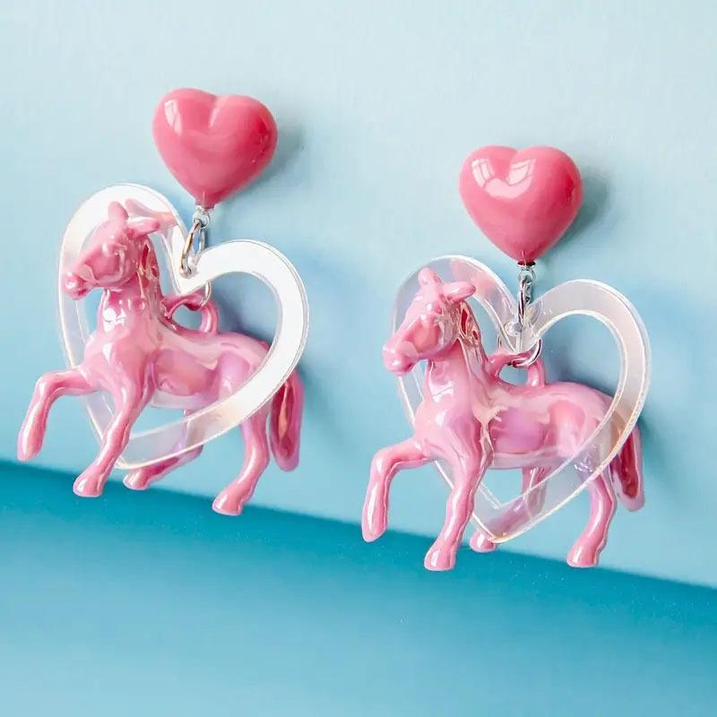 Cute Delicate Dazzling Colorful Pony Heart Earrings Lightweight ...