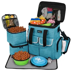 PetAmi Dog Travel Bag Pet Supplies Accessories Organizer For Traveling, Camping, Weekend; Cat Pet Travel Bag Kit includes 2 Food Storage Containers, 2 Collapsible Bowls, 1 Feeding Mat