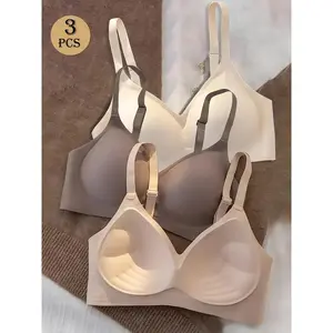 3-piece women's wireless push-up bra, seamless T-shirt style underwear with palm support, medium lift, comfortable thin strap design