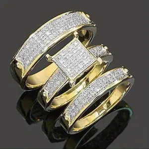 3-Piece Luxury Ring Set - Exquisite Gold-Tone Alloy Design with Sparkling Rhinestone Accents, Adjustable Size for a Perfect Fit, Ideal for Everyday Wear, Engagements, and Special Occasions