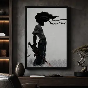 African Samurai Anime Poster Canvas Wall Art Artistic Photo Print for Room Aesthetics Decor Enthusiasts Black Design Indoor Decoration Ornaments Bedroom Home Decor Wall Decorations