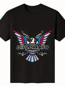 Payeah Diplomat Dipset Men's Stitch-Detailed Graphic T-Shirt - Patriotic Eagle, American Flag Design, 100% Cotton Regular Fit Short Sleeve Tee, Athletic Casual Wear, Customized Shade Option, Sizes S-3XL, Black (Pair with Sneakers)