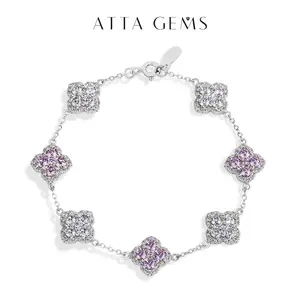 Synthetic Moissanite Bracelet Blue Zircon Pink Zircon Colorful Luxury Jewelry for Women Girls Engagement Birthday Springtok Outdoorfun Gift B021