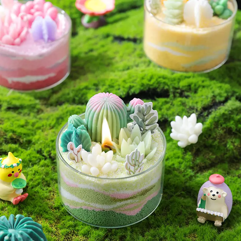 DIY Succulent Candle Set - Handmade Cactus-Shaped Aromatherapy Soy Wax Candles, Wedding Favors & Plant-Themed Home Decor Gifts