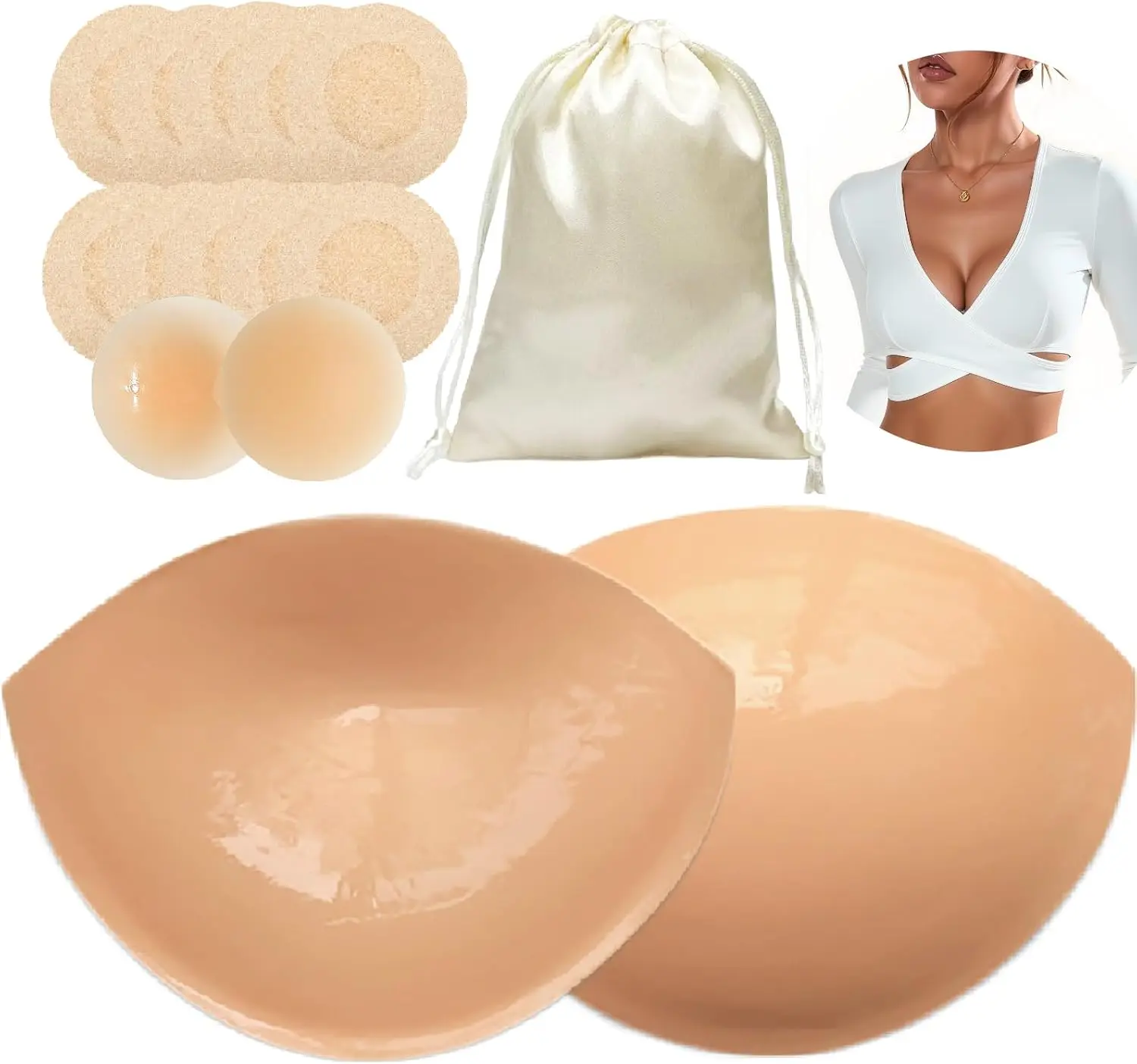 Majurphy Natural Push-Up Sticky Insert Pads, Double-Sided Adhesive Accessories for Sports Bras, Swimsuits