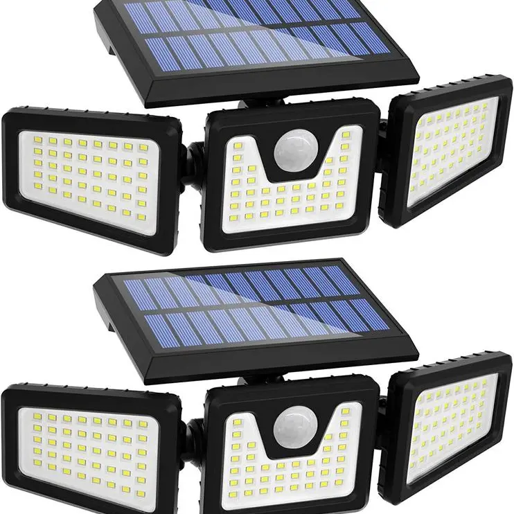 2 Pack LED Motion Sensor Solar Lights Outdoor IP65 Waterproof Security Lamp 3000LM 6500K 270° Adjustable 3 Lighting Modes 50-Hour Solar Powered