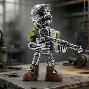 Skeleton Warrior's Sculpture -  Art Soldier Figurine Statue  Decor - Machine Gunner Model Ornaments for Desktop, Gaming Room, Office Desk -   for Men Halloween (B)