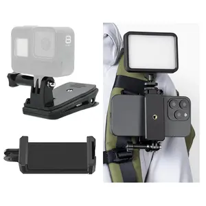 Action Camera Backpack Clip, Book Bag Clip, Hat Clip, Rotatable Multi-Function Clip, for Gopro Hero, Dji Osmo Action Camera, Phone Holder Included